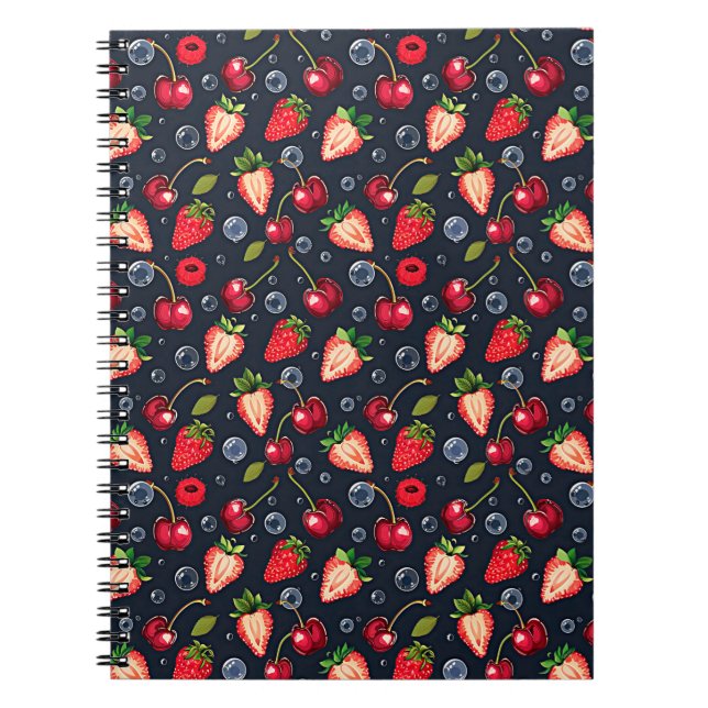 Carnet Fraises et cerises sur un arrière - plan sombre (Devant)