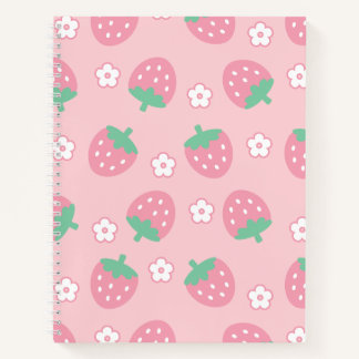 Carnet Fraises Fleurs blanches roses Sakura Kawaii Cute