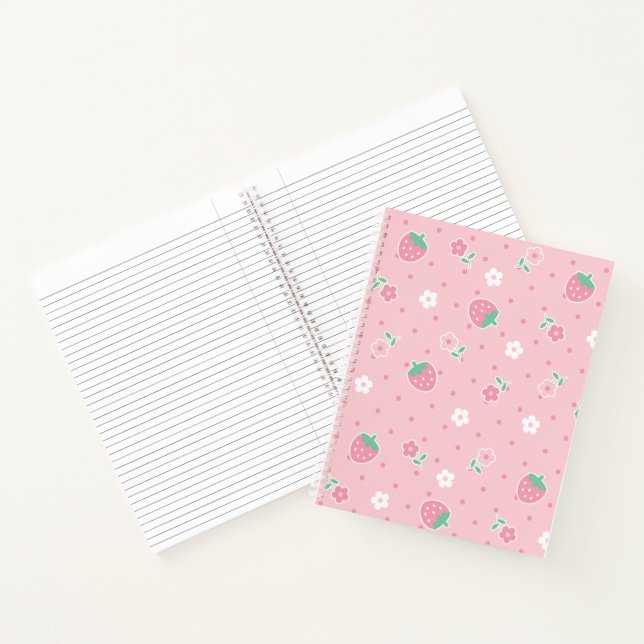 Carnet Fraises Fleurs roses Points Kawaii Cute Pastel (Intérieur)