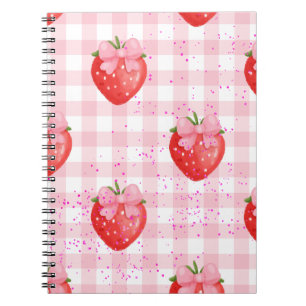 Carnet fraises rouges et rubans roses