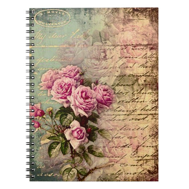 Carnet francais chic, shabby chic, roses roses roses, flo (Devant)
