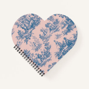 Carnet French toile de jouy bleu et rose élégant