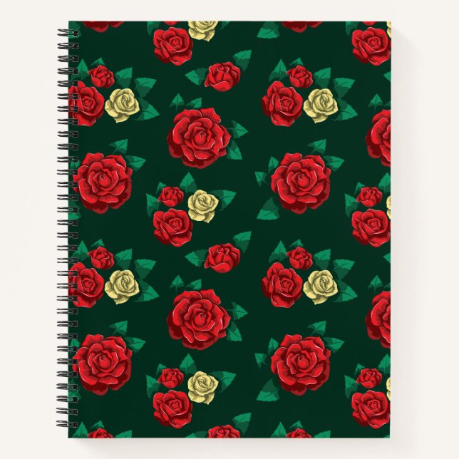Carnet Frida Kahlo | Motif Rose rouge et or (Devant)