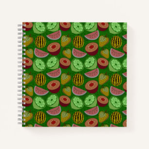 Carnet Fruits tropicaux motifs et vert arrière - plan
