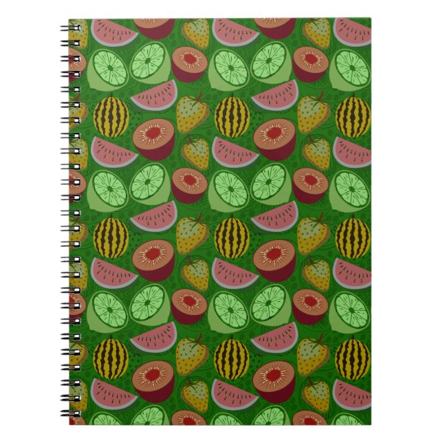 Carnet Fruits tropicaux motifs et vert arrière - plan (Devant)