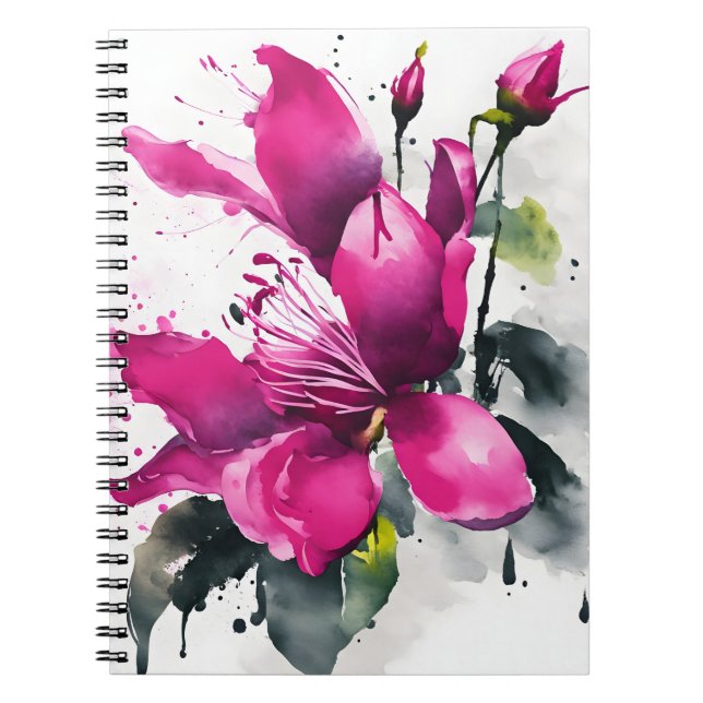 Carnet Fuchsia - Fleurs aquarelles (Devant)
