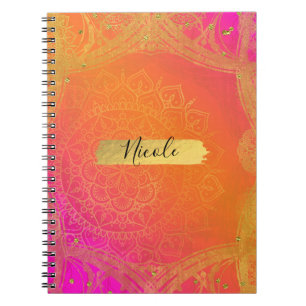 Carnet Fuchsia Pink Orange & Gold Indian Mandala Glam
