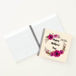 Carnet Fuchsia Poppies Floral Wreath Bonne fête des mères