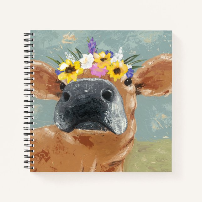 Carnet Fun de ferme - Vache avec couronne de fleurs (Devant)