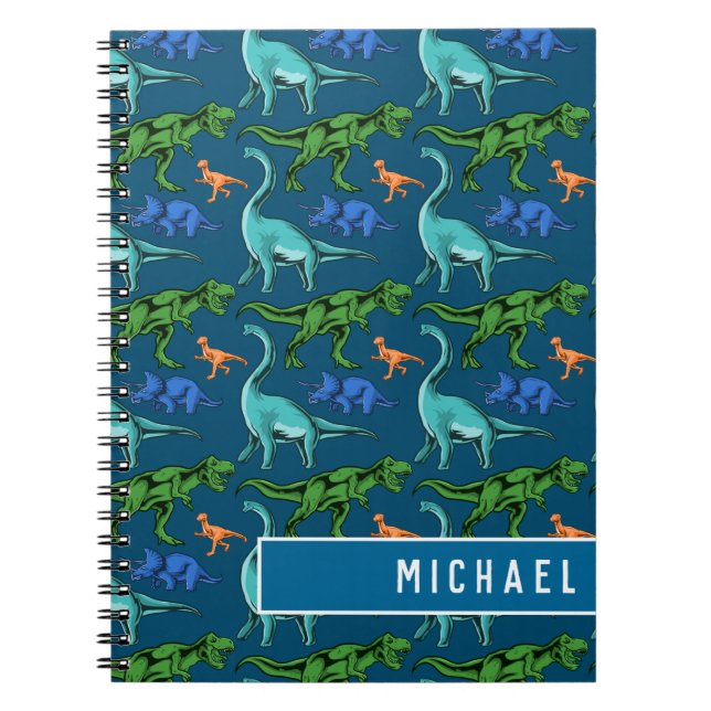 Carnet Fun Dinosaur Motif Kids Blue Name School (Devant)