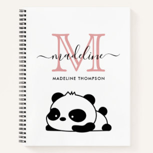 Carnet Funky Panda Blush Rose noir blanc Monogramme Scrip