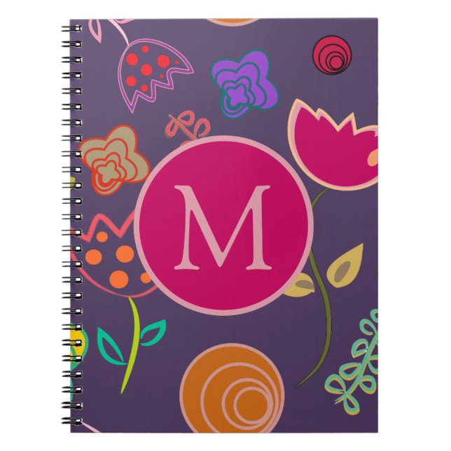 Carnet Funky Tulip Pattern Purple Monogram (Devant)