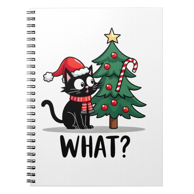 Carnet Funny Black Cat Gift Pushing Christmas Tree Over C (Devant)