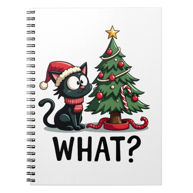 Carnet Funny Black Cat Gift Pushing Christmas Tree Over C (Devant)