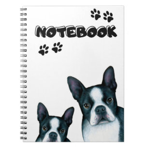 Carnet Funny Boston Terrier Dog 128 noir et blanc