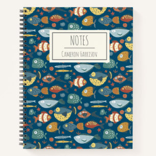 Carnet Funny Whimsical Ocean Fish Blue Personnalisé