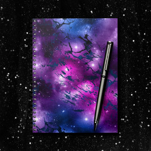 Carnet Galaxie   Bleu cosmique Marbre pourpre et rose