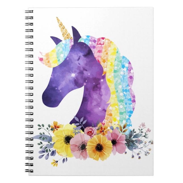 Carnet Galaxie unicorne avec fleurs (Devant)