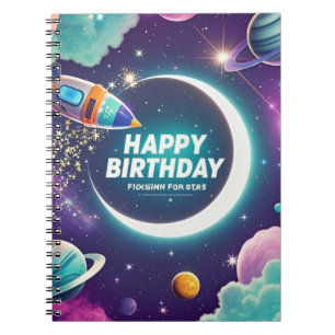 Carnet Galaxy thème heureux croissant d'anniversaire lune