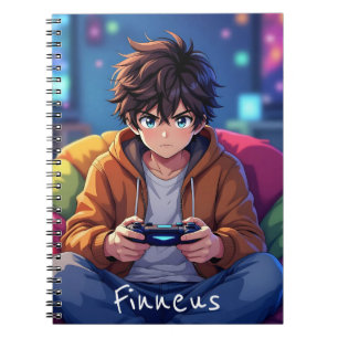 Carnet Garçon Anime jouant à un jeu vidéo personnalisé