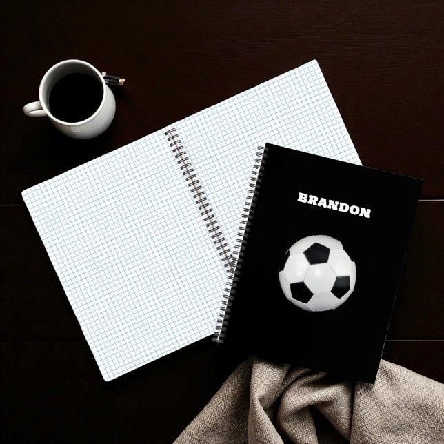 Carnet Garçons balle de football noir élégant Nom personn (Créateur téléchargé)