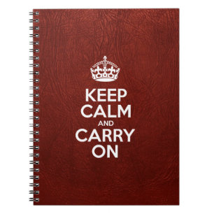 Carnet Gardez le calme et continuer, Cuir rouge, Typograp