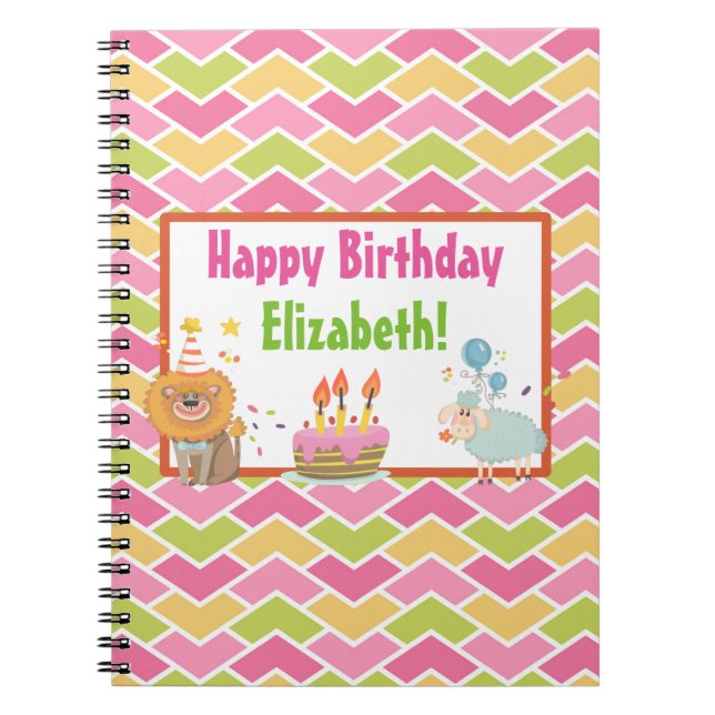 Carnet Gâteau, lion, mouton et ballons Joyeux anniversair (Devant)
