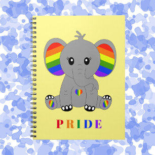Carnet GAY PRIDE LGBTQ - éléphant mignon avec drapeau arc