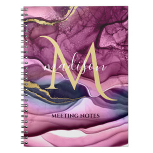 Carnet Géode d'âge monogramme violet rose et or