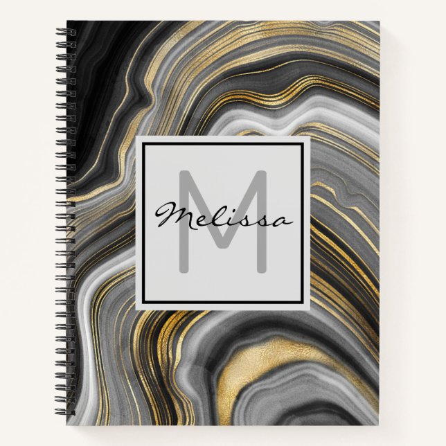 Carnet Géode d'or et de gris moderne Monogramme minéral (Devant)