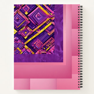 carnet géométrique 3D violet, rose et jaune
