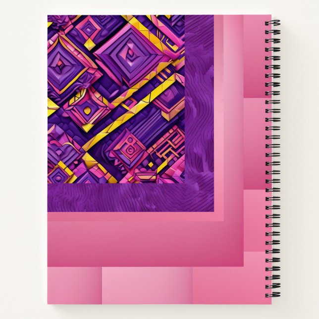 carnet géométrique 3D violet, rose et jaune (Dos)