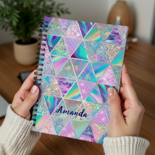 Carnet Géométrique argenté faux tendance holographique él