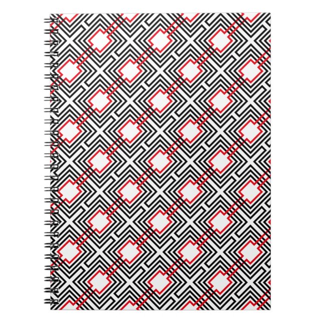Carnet Géométrique rouge et blanc noir (Devant)