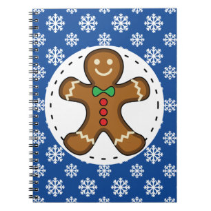 Carnet Gingerbread Man on Blue White Snowflakes