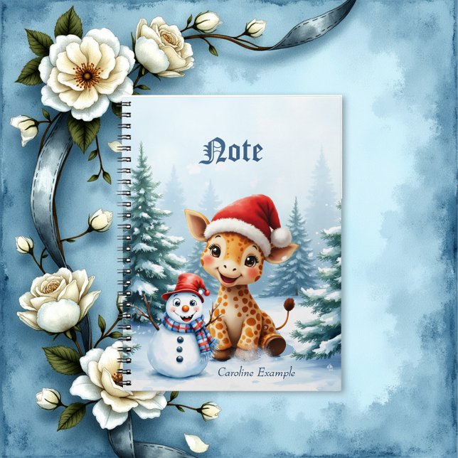 Carnet Girafe de caricature mignonne avec Santa Hat & Sno (Créateur téléchargé)