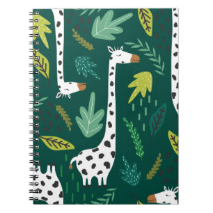 Carnet Giraffes, feuille, fond dessiné à la main. Coloré