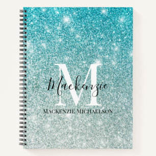 Carnet Girl Aqua Blue Silver Ombre Parties scintillant No