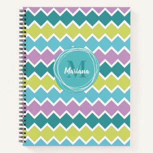 Carnet Girl Aqua violet Motif géométrique Monogramme
