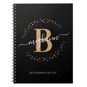 Carnet Girl Black Gold Nom Script Monogram School
