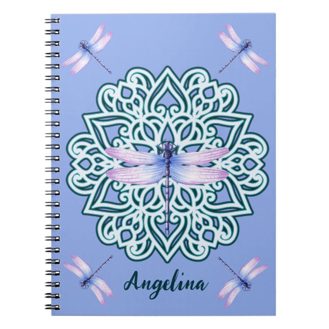 Carnet Girl Purple Dragonfly Mandala Monogramme Nom (Devant)