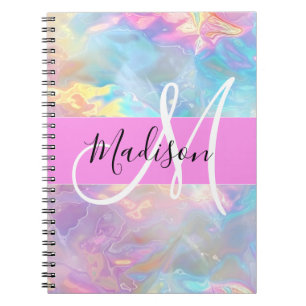 Carnet Girl Rainbow Holographic Iridescente Monogramme No