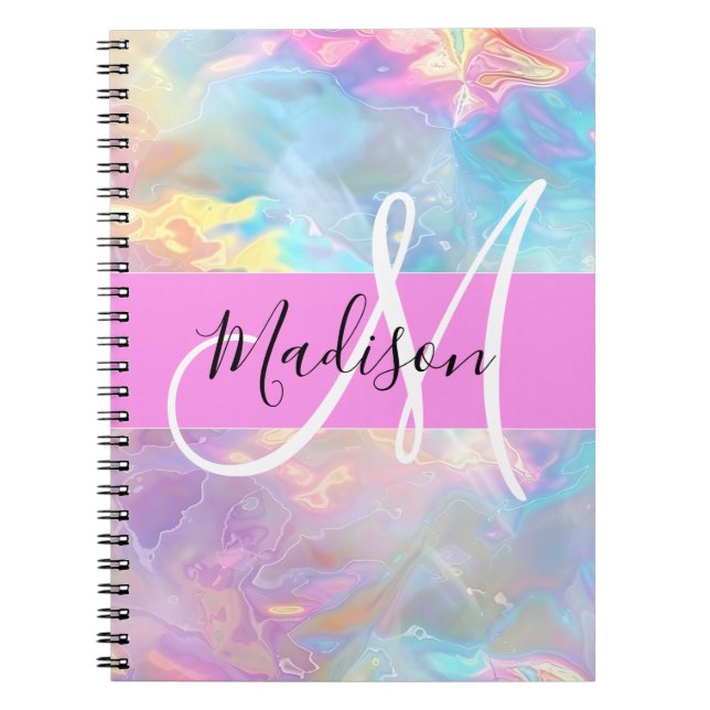 Carnet Girl Rainbow Holographic Iridescente Monogramme No (Devant)