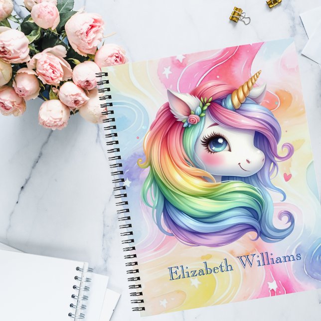 Carnet Girls Cute Rainbow Unicorn Nom personnalisé (Créateur téléchargé)