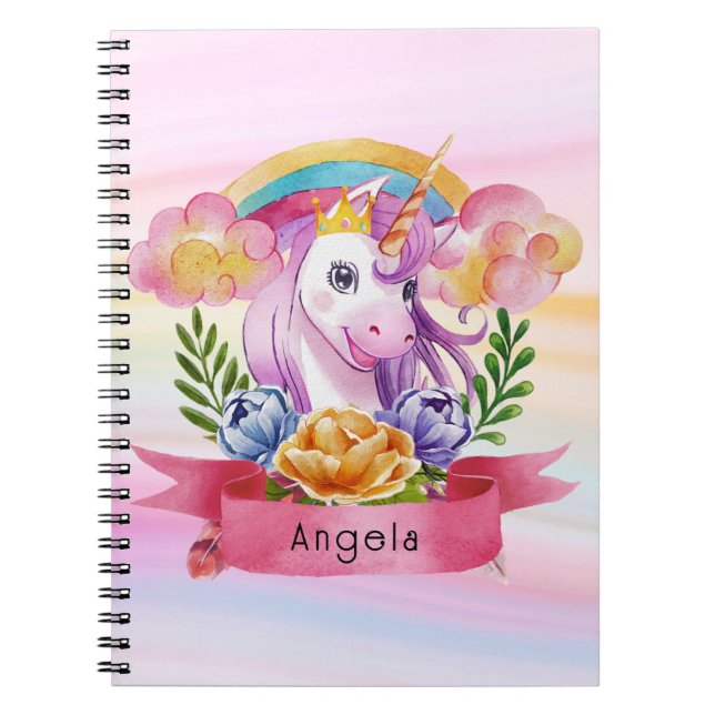 Carnet Girls mignonne violet licorne arc-en-ciel Nom pers (Devant)