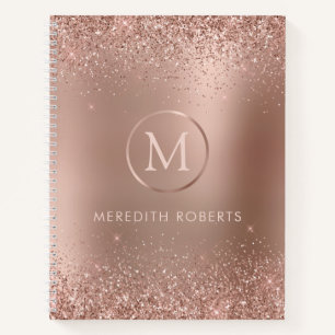 Carnet Girly Chic Rose Parties scintillant or Monogramme 
