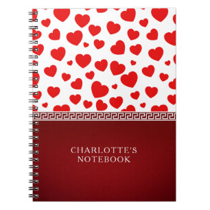 Carnet Girly Elegant Red Heart Nom personnalisé