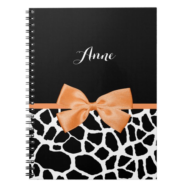 Carnet Girly Giraffe Imprimer Bow en ruban orange avec no (Devant)
