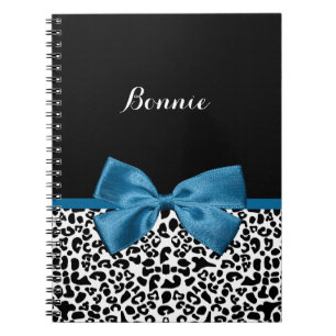 Carnet Girly Name Leopard Print Pretty Cobalt Blue Ribbon
