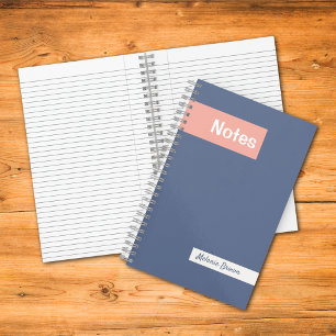 Carnet Girly Pastel Blue Pink Monogrammed Full Name Notes